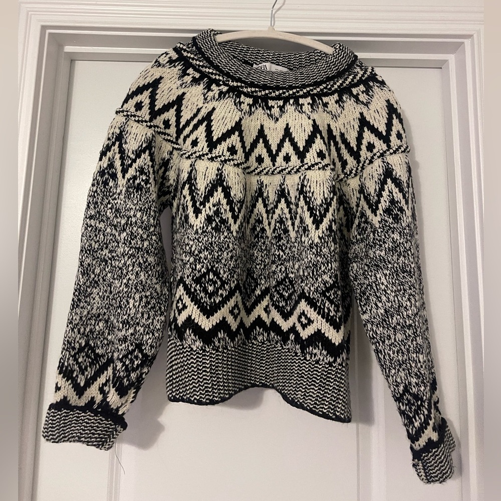 Zara Black & Cream Fair-isle Sweater